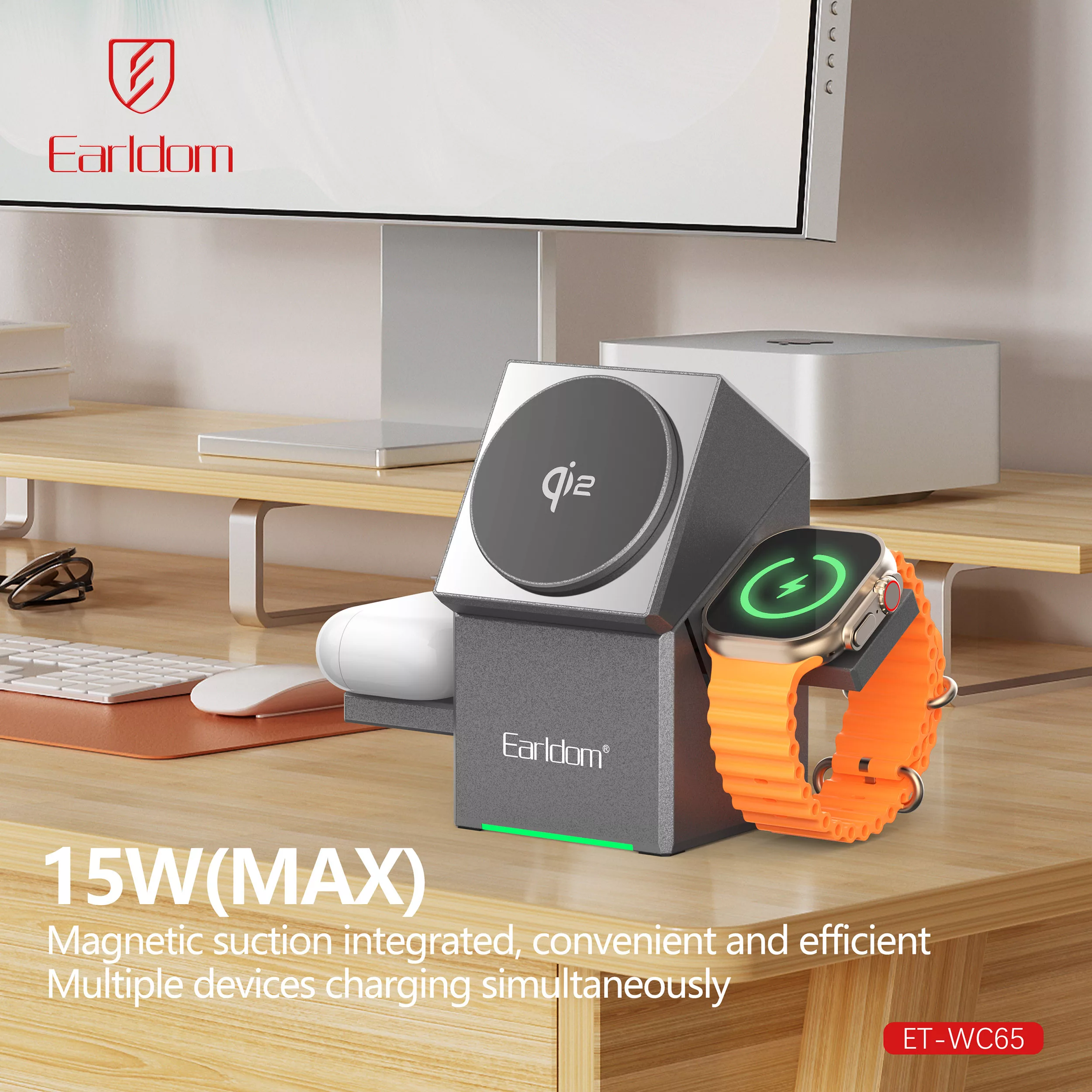 شارژر بی سیم 15 وات ارلدام مدل MAX 3IN1 Magnetic