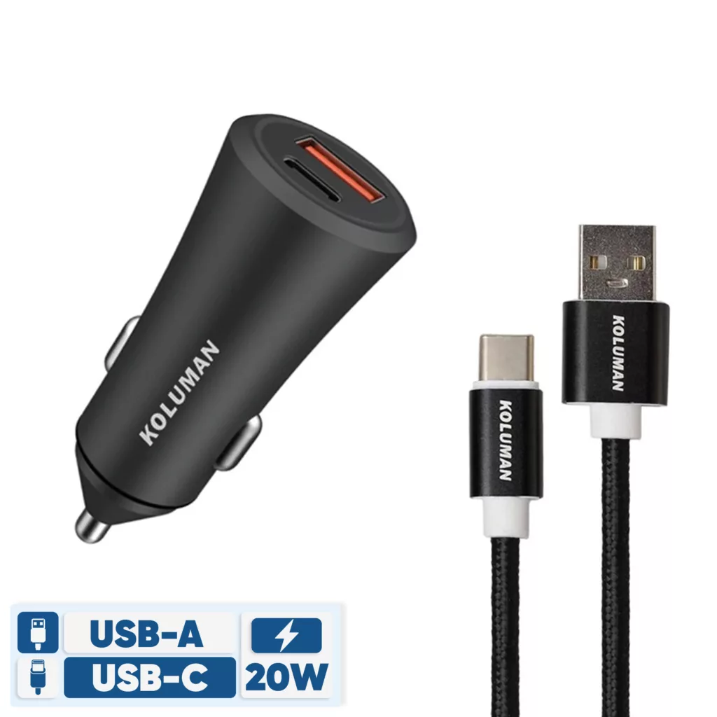 شارژر فندکی 20 وات کلومن مدل KC-C03 به همراه کابل USB-C