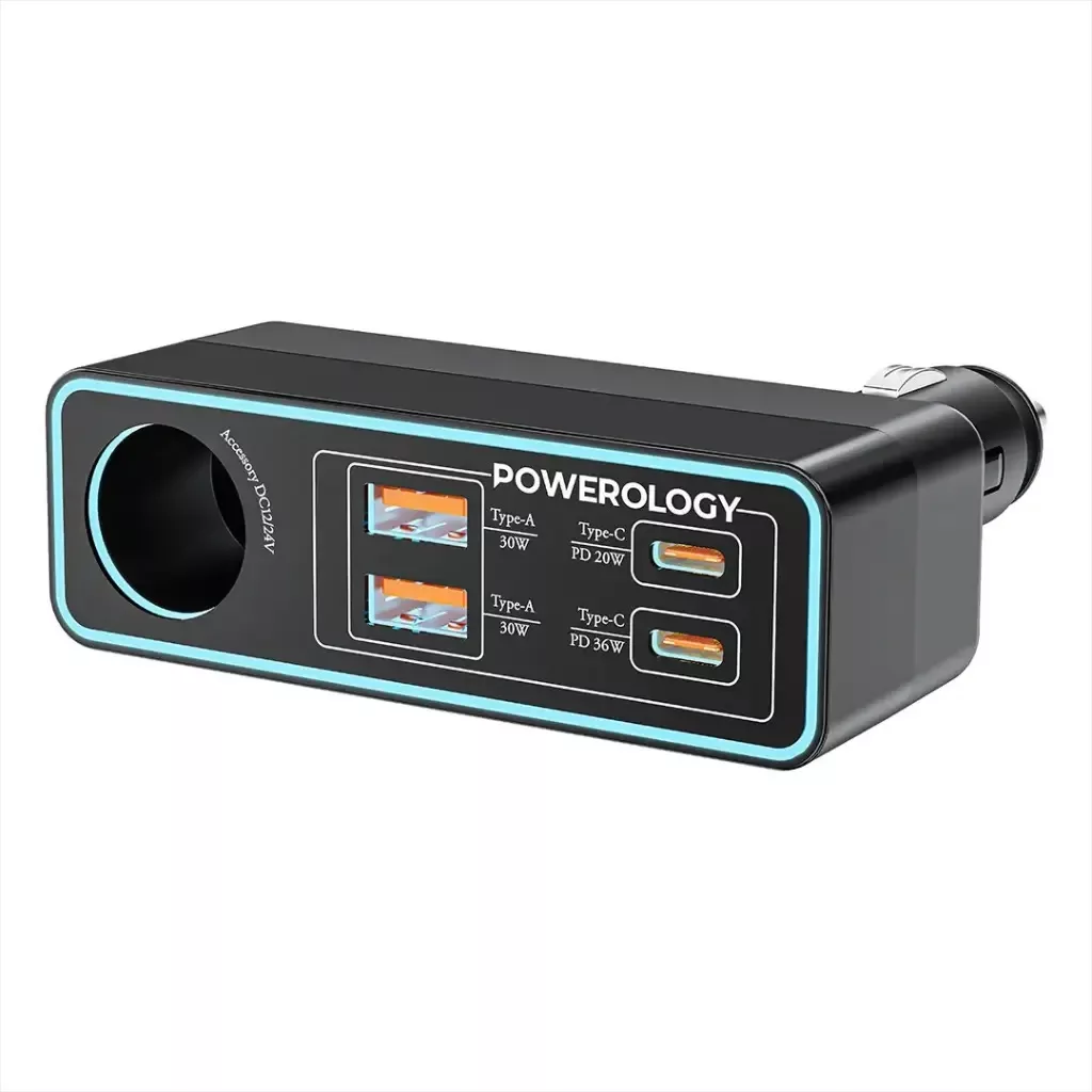 شارژر فندکی 125 وات 5 پورت پاورولوجی مدل Brio 125W PWDA58BK