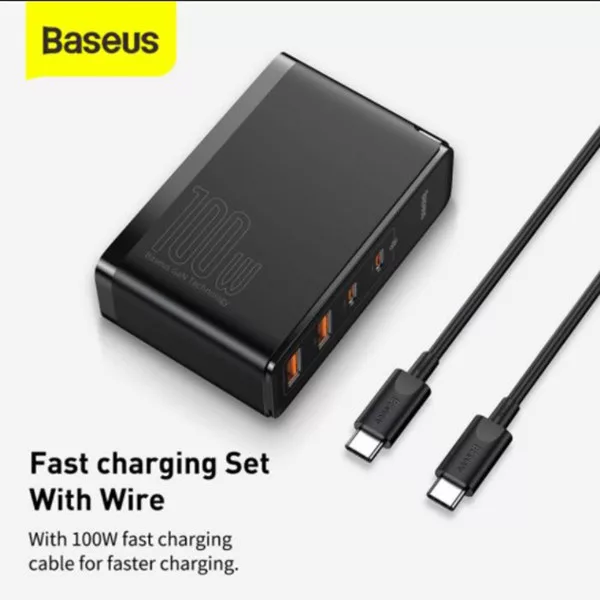 شارژر دیواری باسئوس مدل GaN2 Pro 100W به همراه کابل تبدیل USB-C