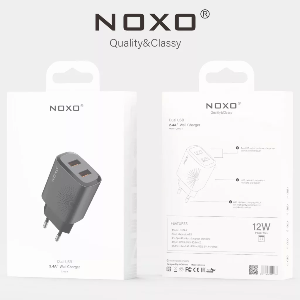 شارژر دیواری 12 وات دو پورت نوکسو مدل CHN-4