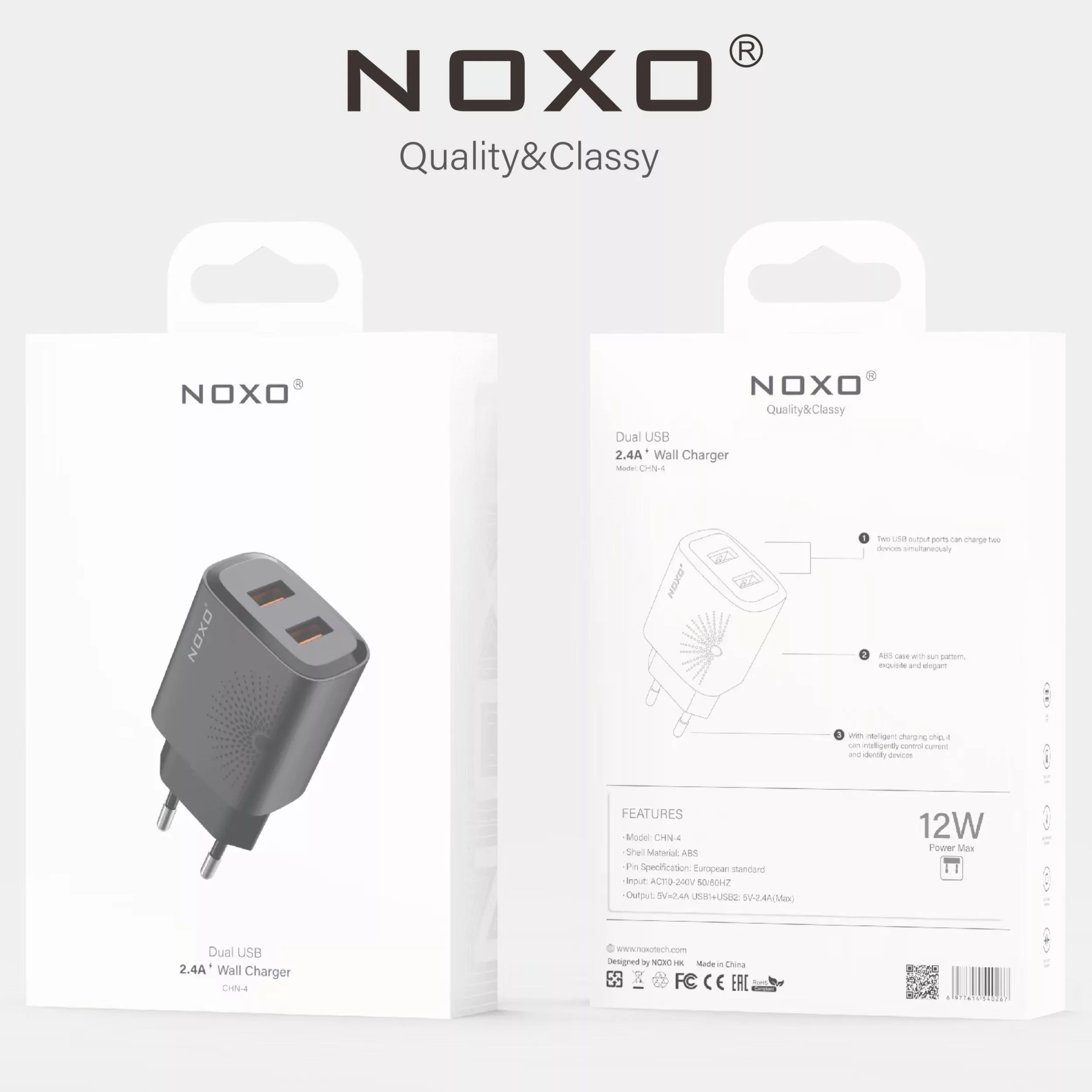 شارژر دیواری 12 وات دو پورت نوکسو مدل CHN-4