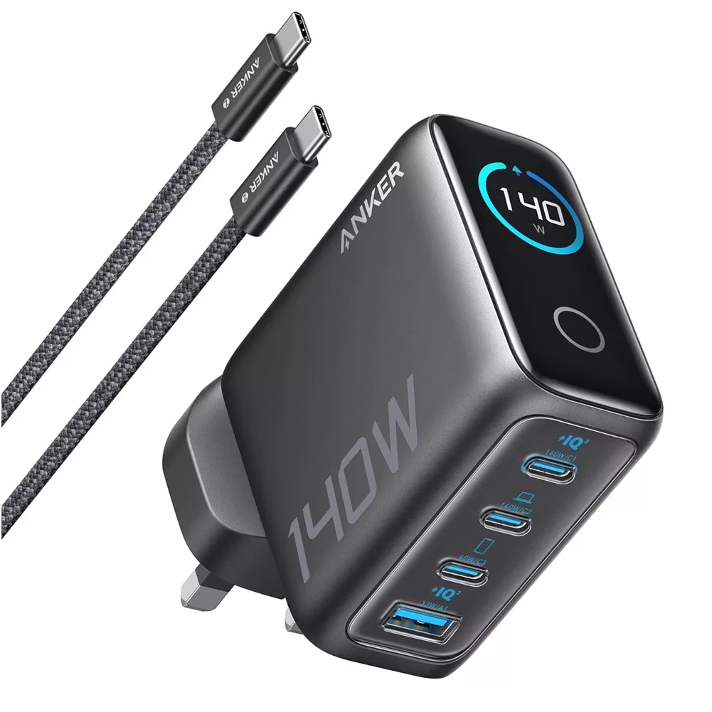 شارژر دیواری 140 وات 4 پورت انکر مدل B0DPKP7RD8 به همراه کابل USB-C به طول 1.5 متر