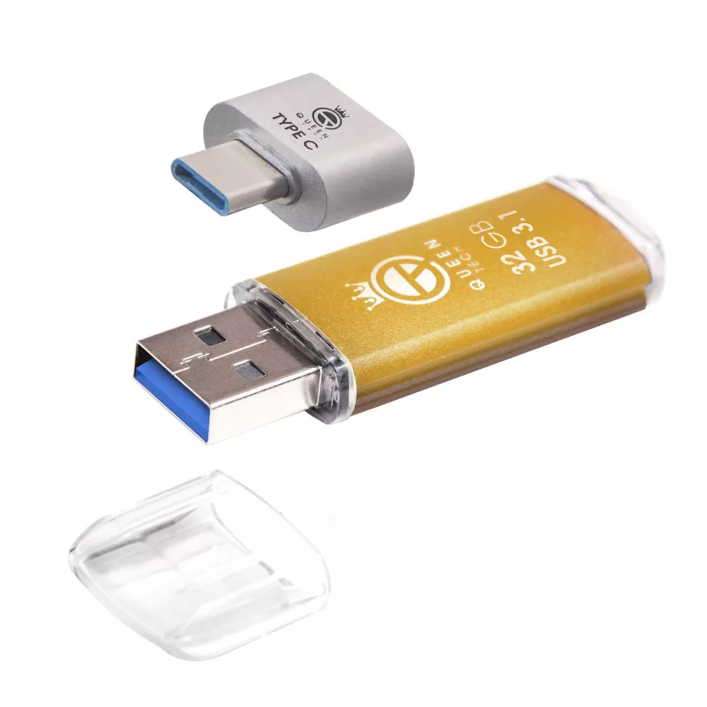 فلش مموری کوئین تک مدل QUICK USB3.1 CPLUSظرفیت 32 گیگابایت به همراه مبدل USB-C
