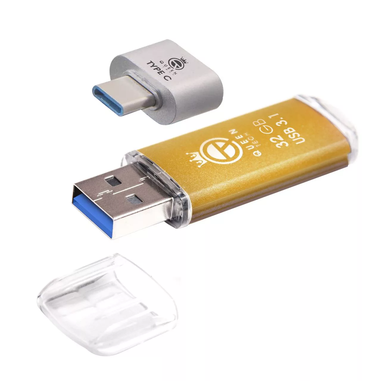 فلش مموری کوئین تک مدل QUICK USB3.1 CPLUSظرفیت 32 گیگابایت به همراه مبدل USB-C