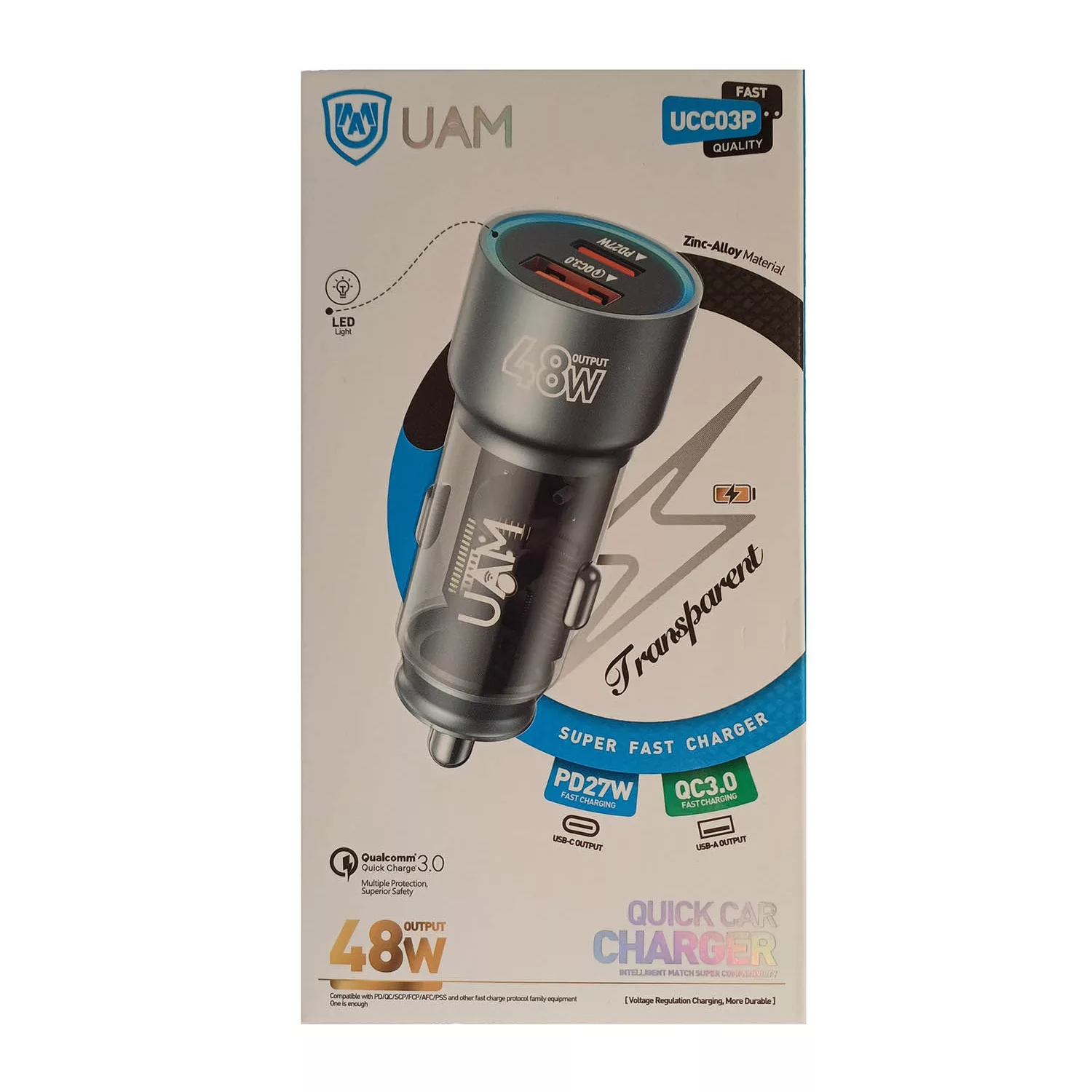 شارژر فندکی 48 وات یو ای ام مدل ucc03p به همراه کابل USB-C