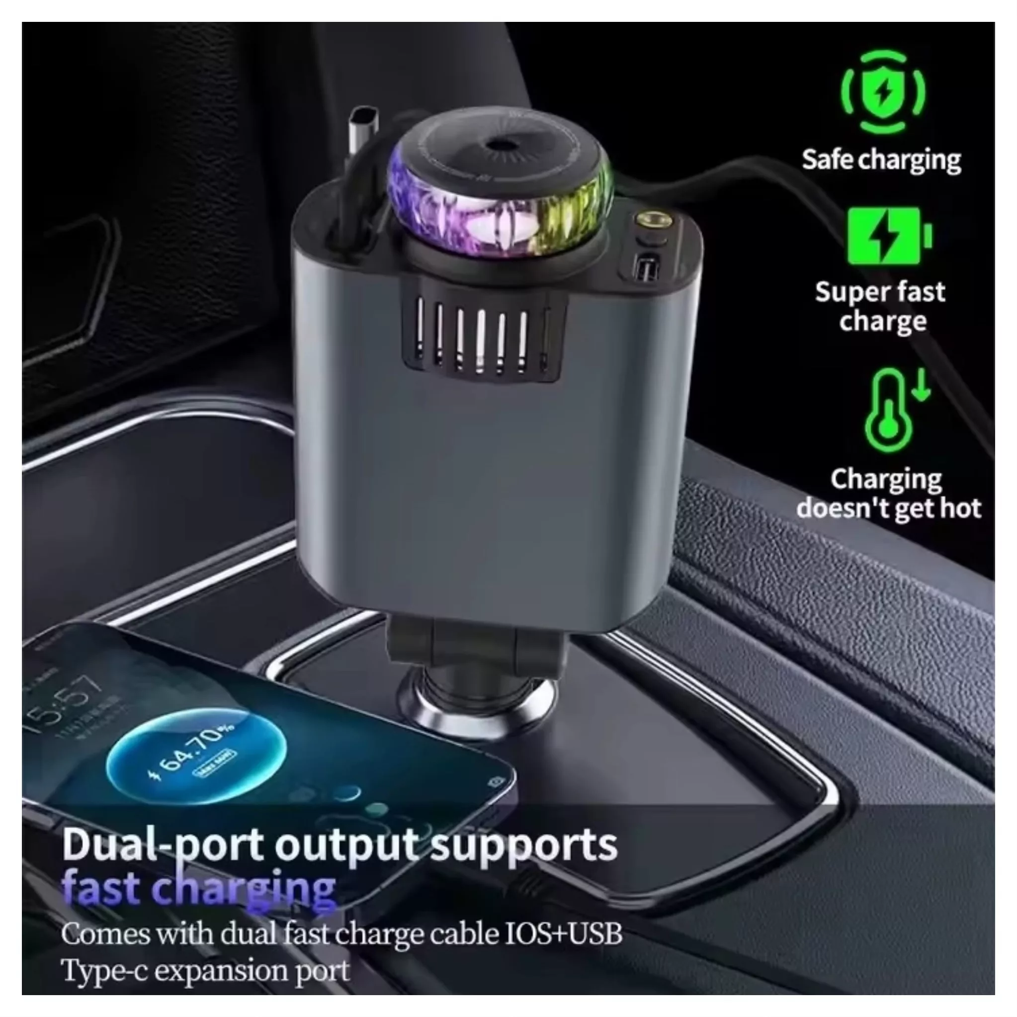 شارژر فندکی ۴۵ وات ۳ پورت مدل W&O