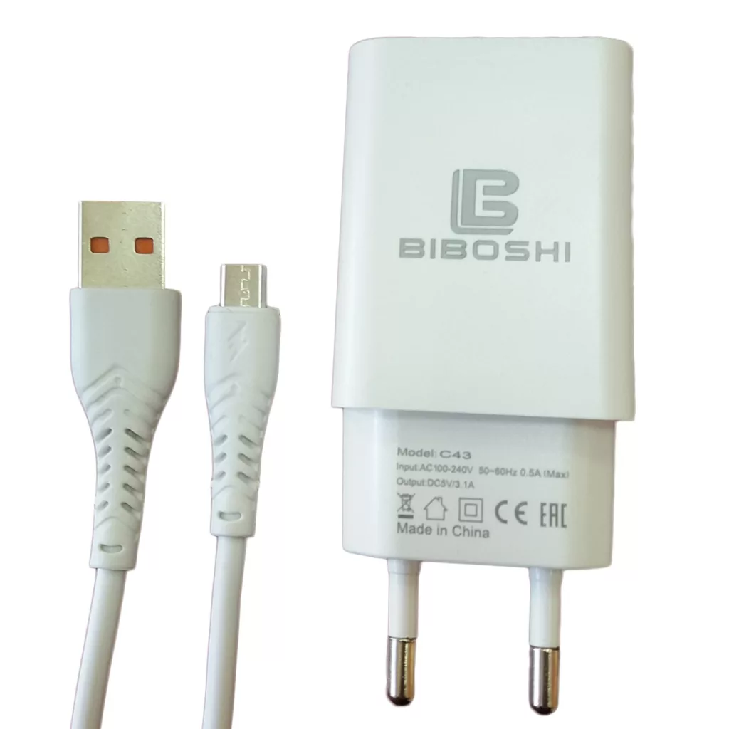 شارژر دیواری بیبوشی مدل C43 به همراه کابل تبدیل microUSB