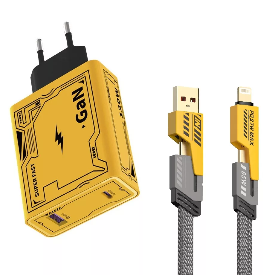 شارژر دیواری 120 وات مدل HX111-A+C به همراه کابل تبدیل USB / USB-C به لایتنینگ / USB-C