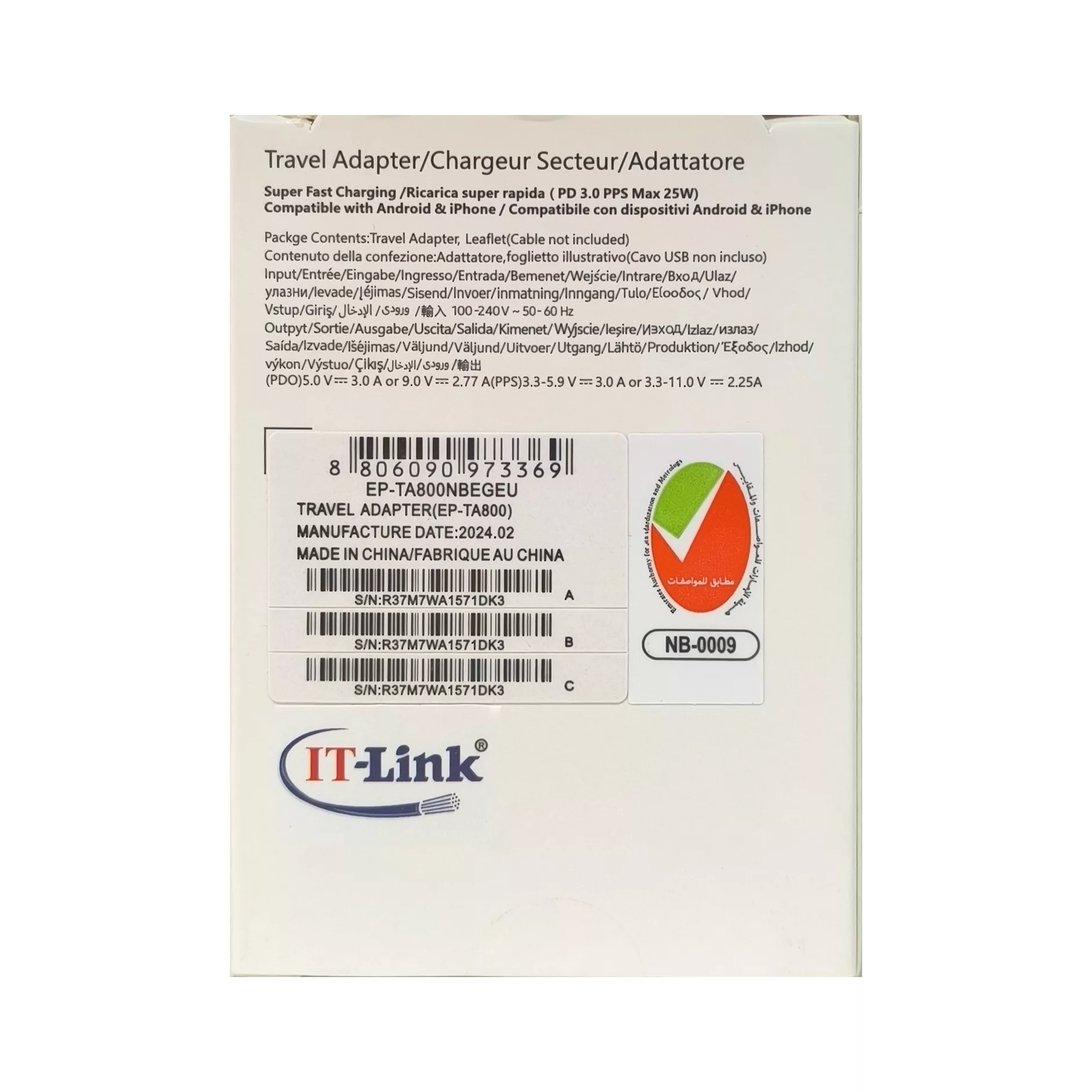 شارژر دیواری 25 وات آی تی لینک مدل TA 800 به همراه کابل USB-C