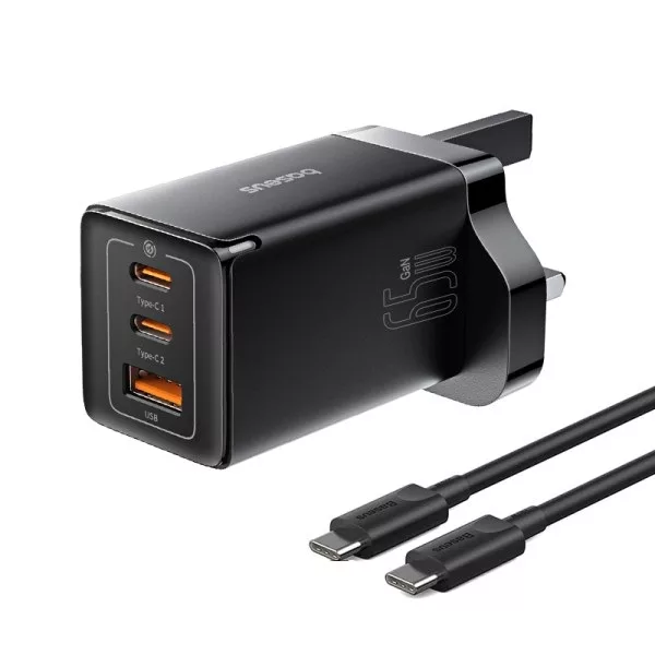 شارژر دیواری 65 وات بیسوس مدل CCGAN65UK به همراه کابل USB-C