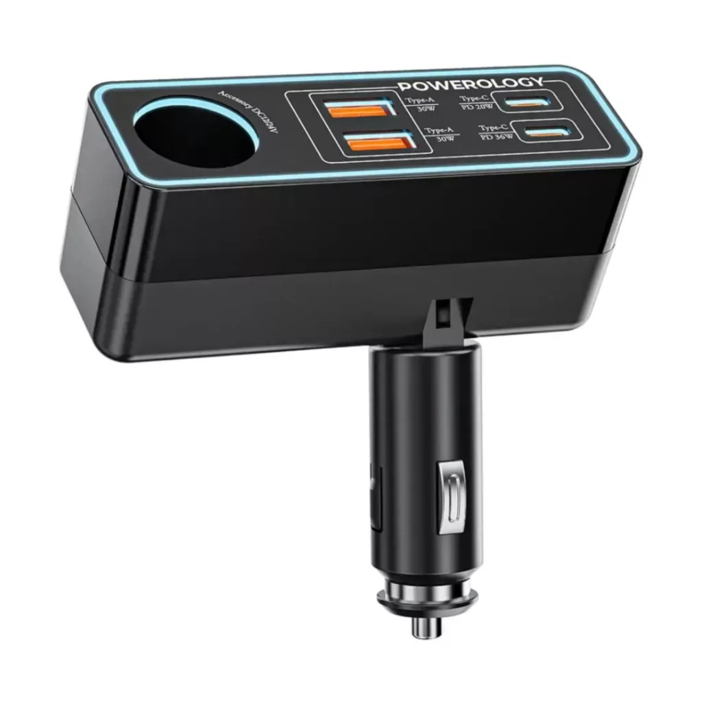 شارژر فندکی 125 وات 4 پورت پاورولوجی مدل PWDA58BK