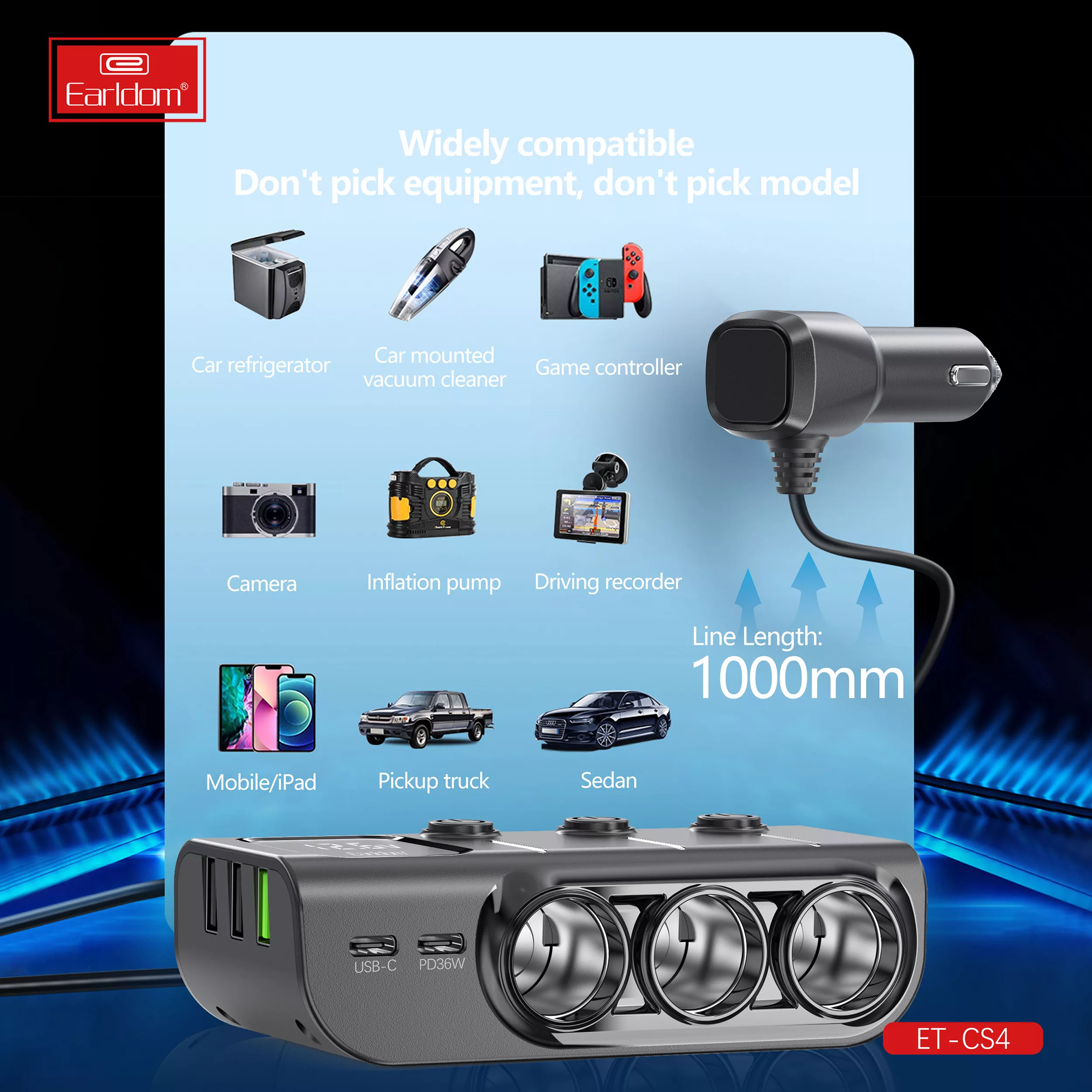 شارژر فندکی 120 وات ارلدام مدل FAST IN-CAR CS4