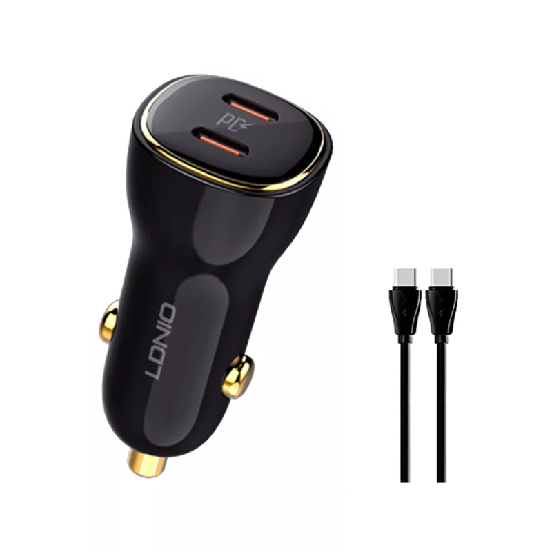 شارژر فندکی 60 وات الدینیو مدل C104 همراه با کابل USB-C