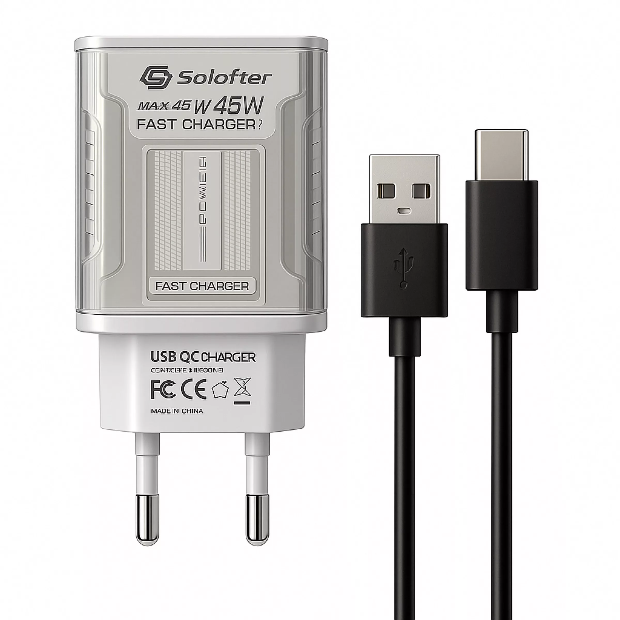 شارژر دیواری 45 وات پورت USB سولوفر مدل S24FE به همراه کابل تبدیل USB-C