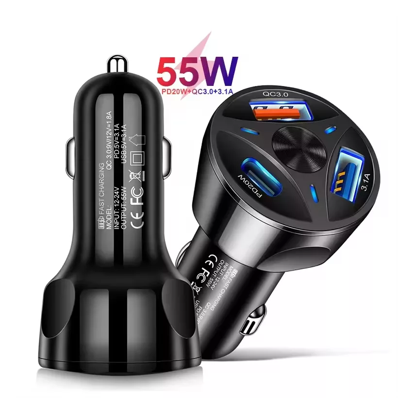 شارژر فندکی 55 وات سه پورت مدل MLE-003 به همراه کابل USB-C