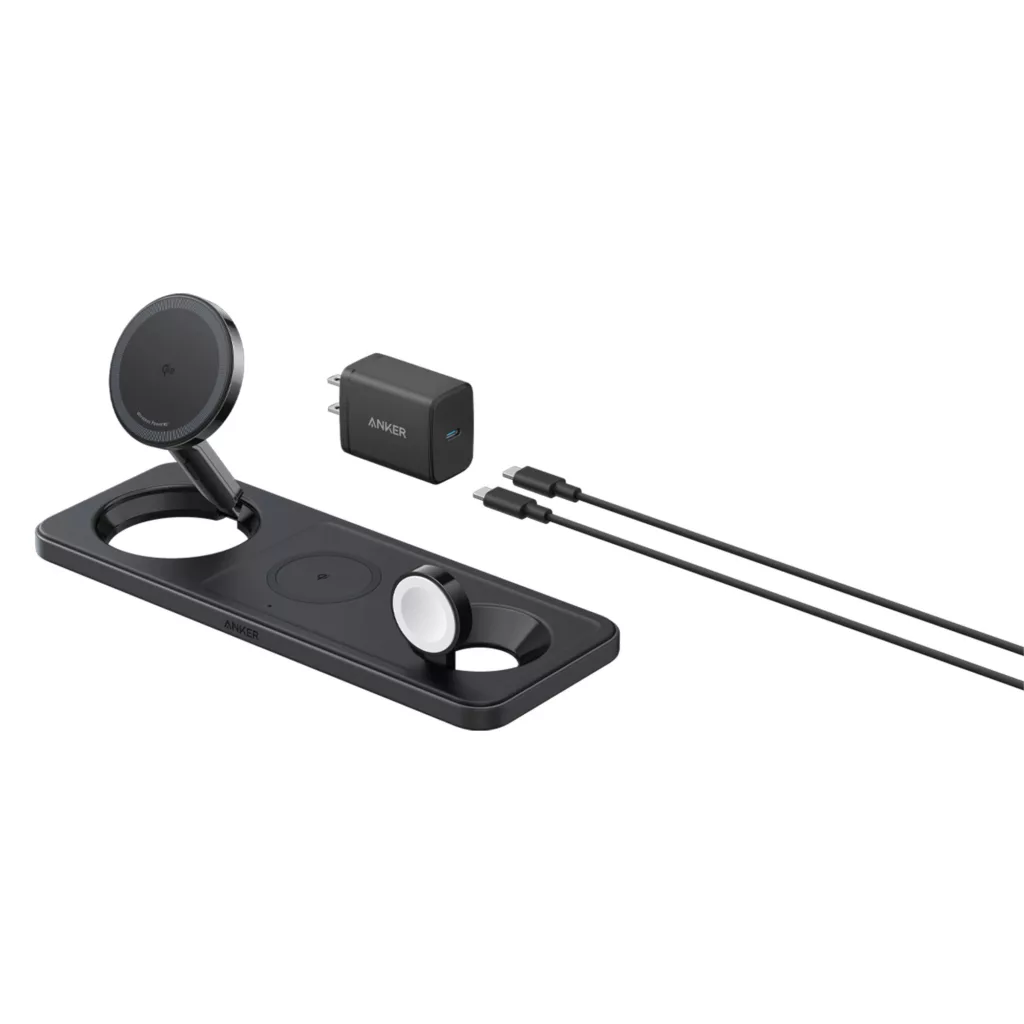 شارژر رومیزی انکر مدل MagGo Wireless Charging به همراه شارژر دیواری 40 وات انکر و کابل USB-C به طول 1.5 متر