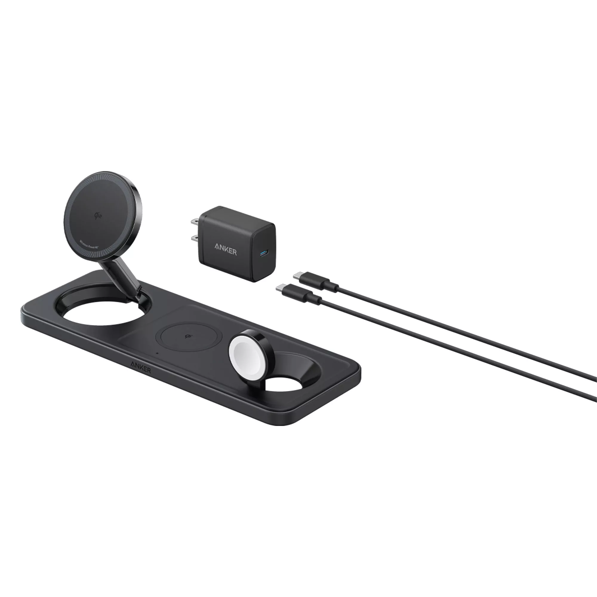 شارژر رومیزی انکر مدل MagGo Wireless Charging به همراه شارژر دیواری 40 وات انکر و کابل USB-C به طول 1.5 متر