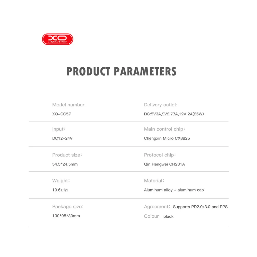 شارژر فندکی 25 وات ایکس او مدل cc57