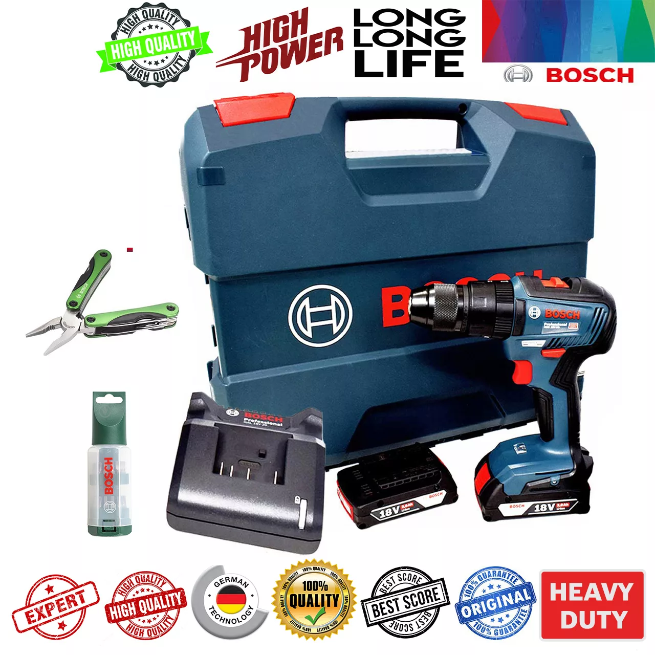 پیچ گوشتی چکشی شارژی بوش مدل براشلس GSB 18V-50 +2 Extra