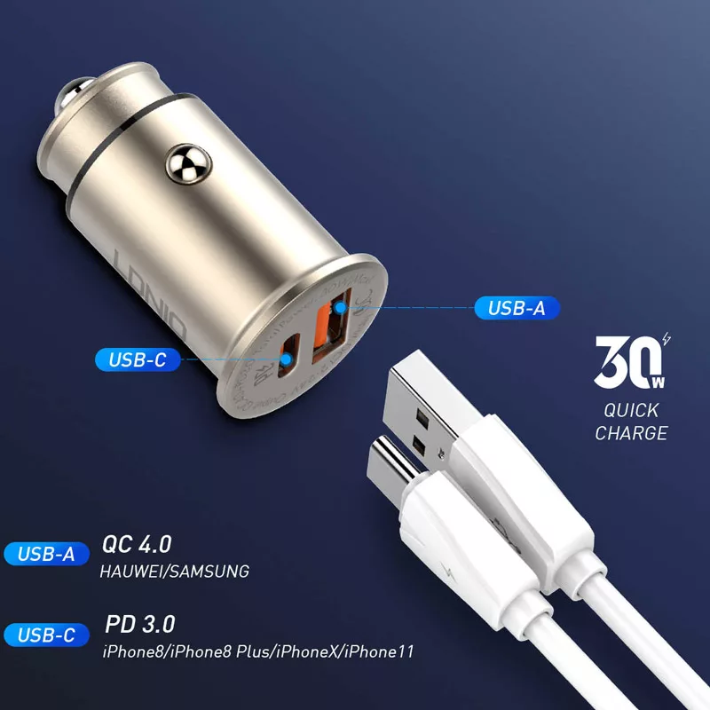 شارژر فندکی الدینیو مدل C506Q به همراه کابل تبدیل microUSB