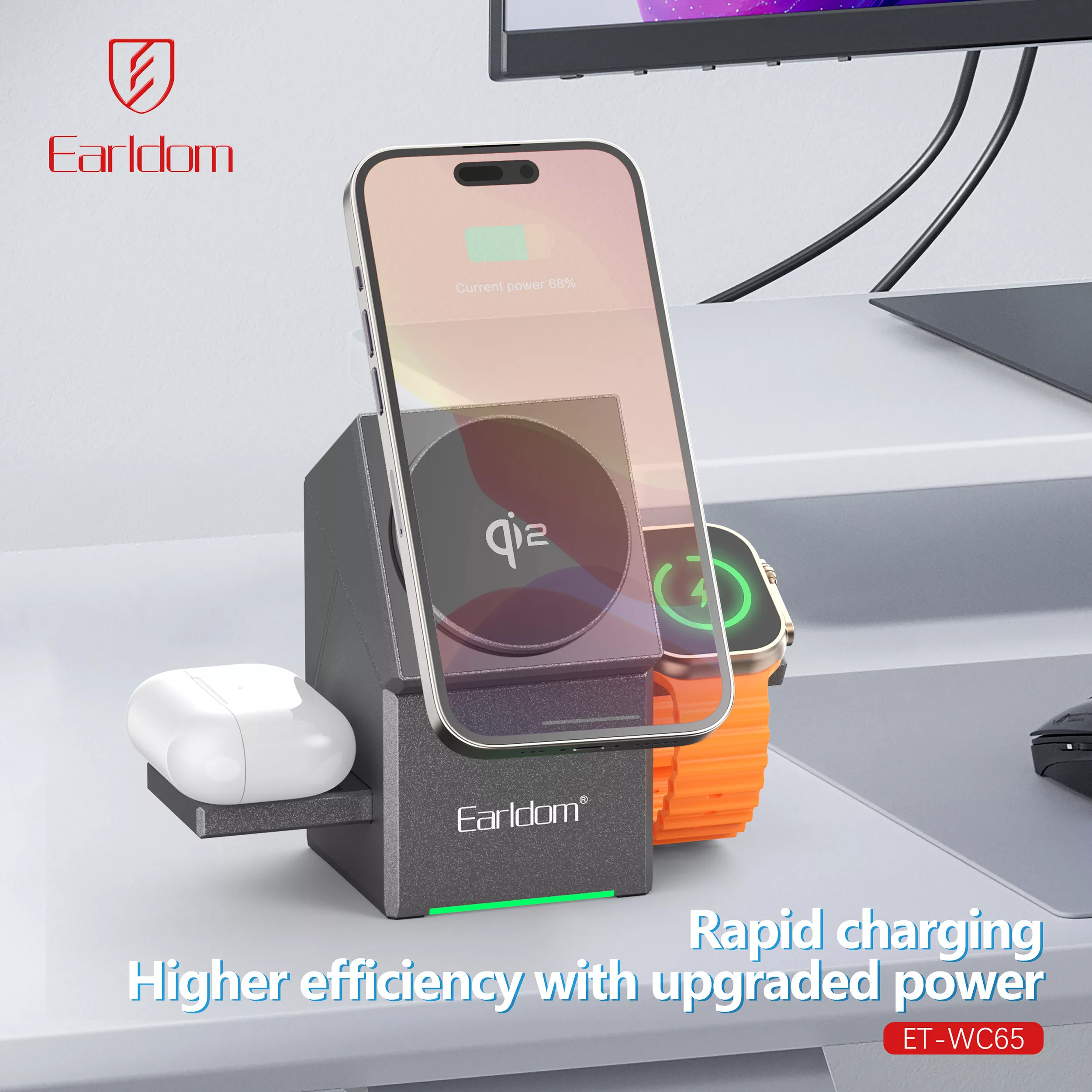 شارژر بی سیم 15 وات ارلدام مدل MAX 3IN1 Magnetic