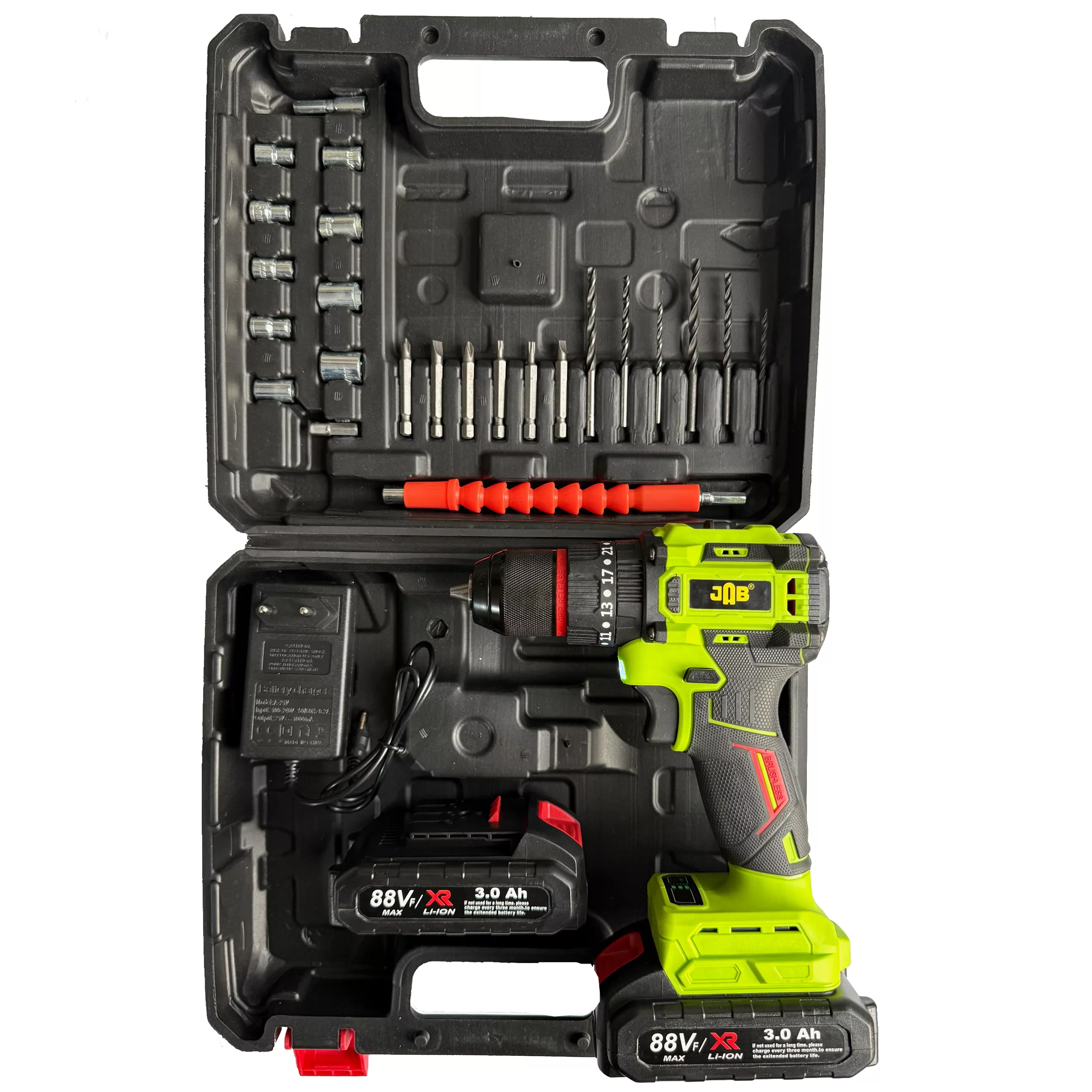 پیچ گوشتی شارژی 88 ولت سه نظام جاب مدل JB-88 POWER X مجموعه 40 عددی