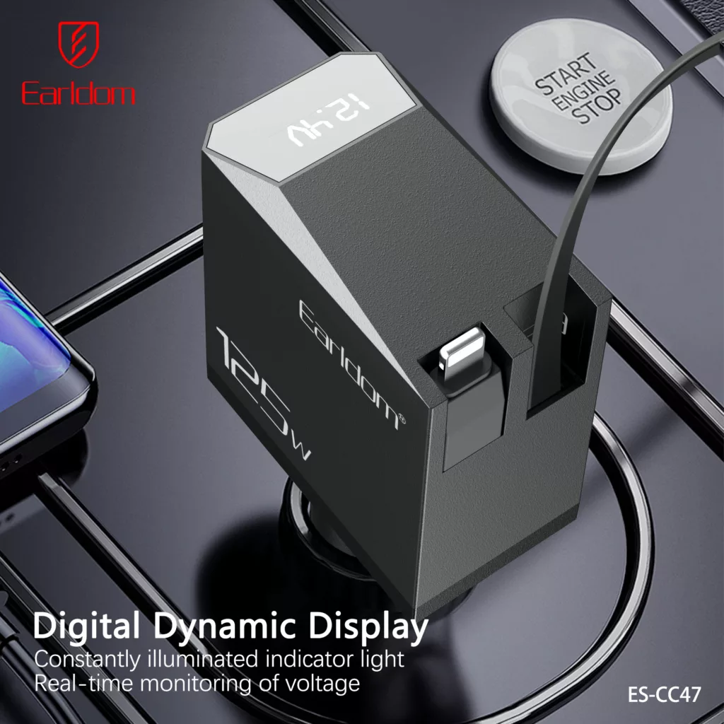 شارژر فندکی 125 وات 3 پورت ارلدام مدل 5IN1 CC47