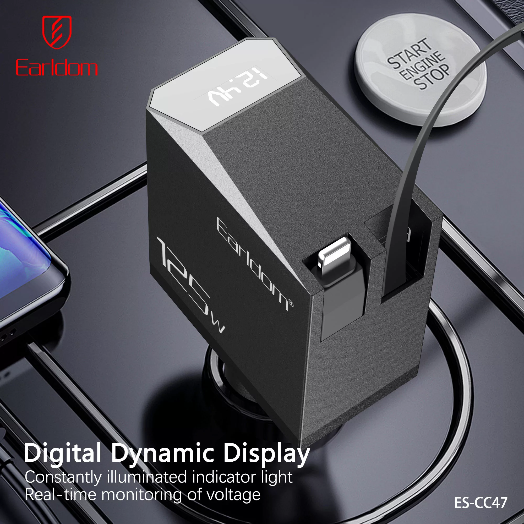 شارژر فندکی 125 وات 3 پورت ارلدام مدل 5IN1 CC47