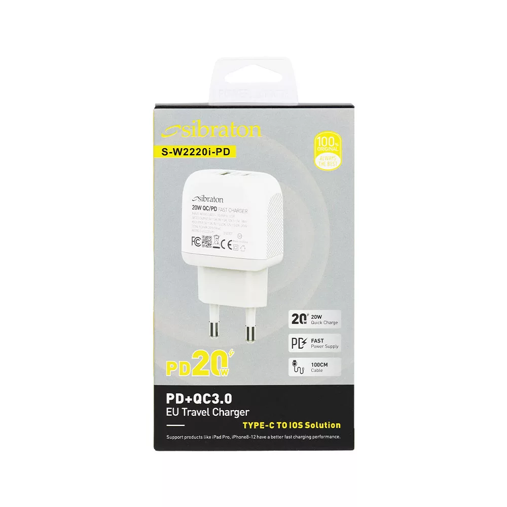 شارژر دیواری 20 وات سیبراتون مدل SW2220i PD به همراه کابل لایتنینگ