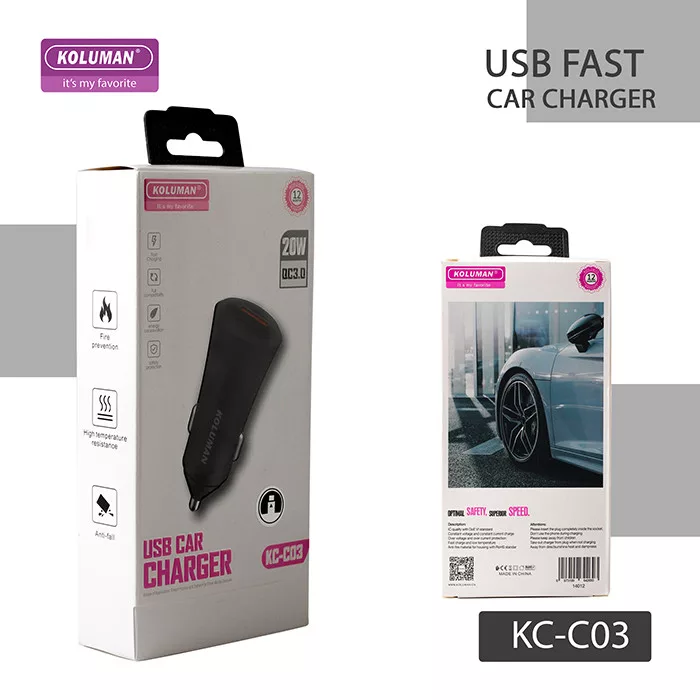 شارژر فندکی 20 وات کلومن مدل KC-C03 به همراه کابل USB-C