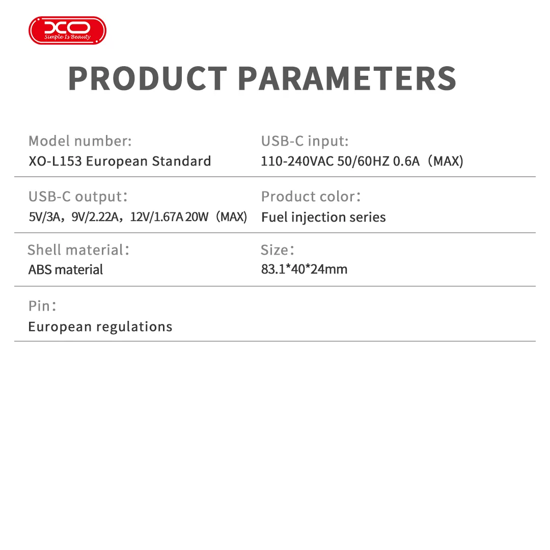 شارژر دیواری 20 وات ایکس او مدل L153