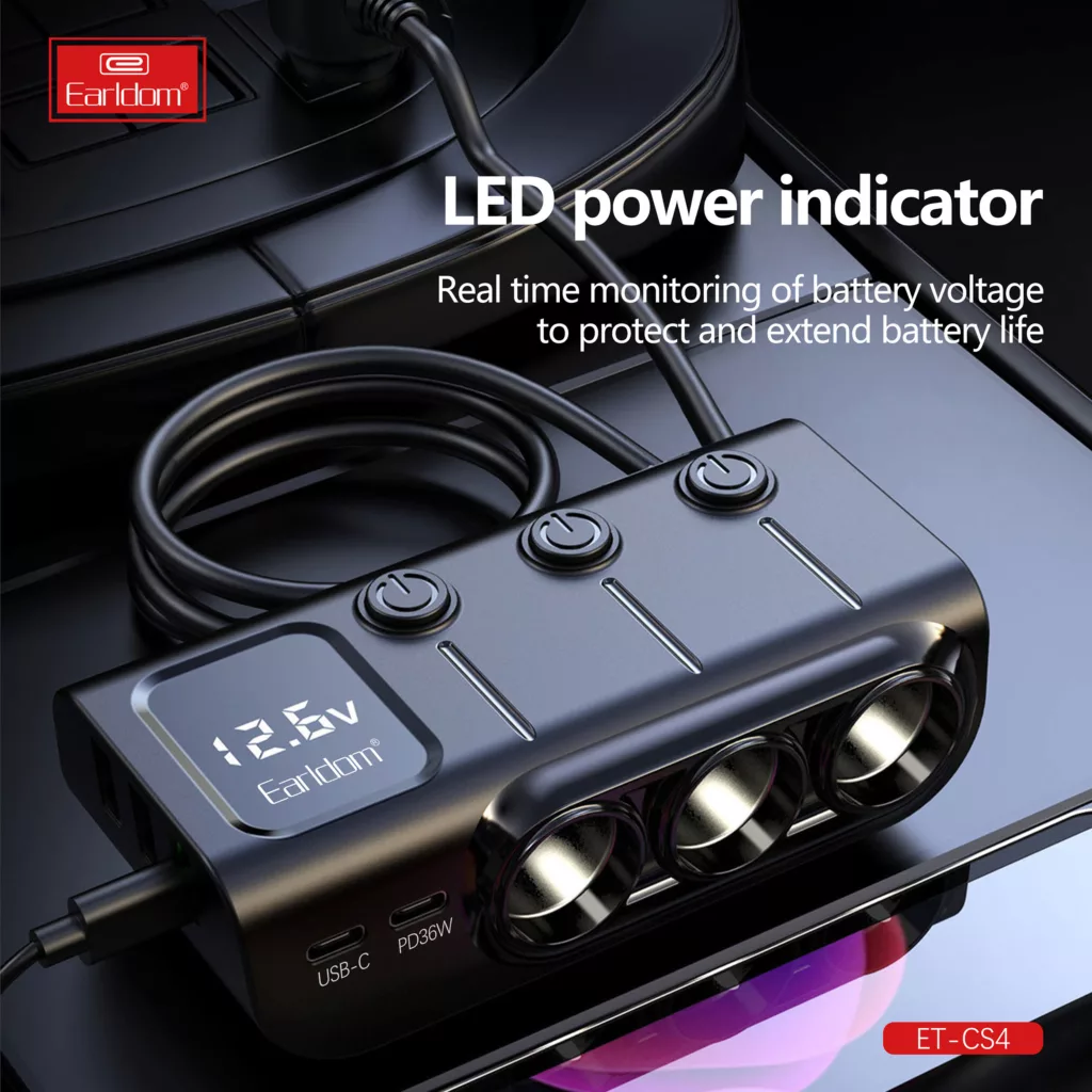 شارژر فندکی 120 وات ارلدام مدل FAST IN-CAR CS4