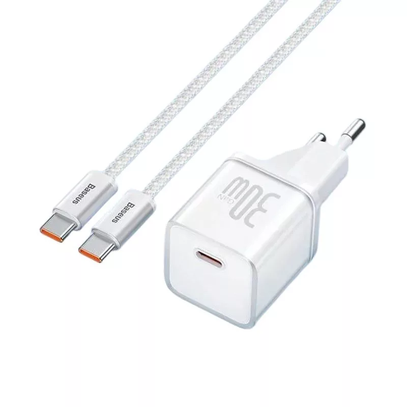 شارژر دیواری 30 وات بیسوس مدل GAN5 mini 30W به همراه کابل تبدیل USB-C
