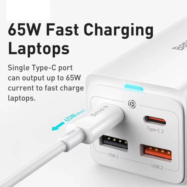 شارژر رومیزی 65 وات بیسوس مدل Powerstrip 65W به همراه کابل تبدیل USB-C