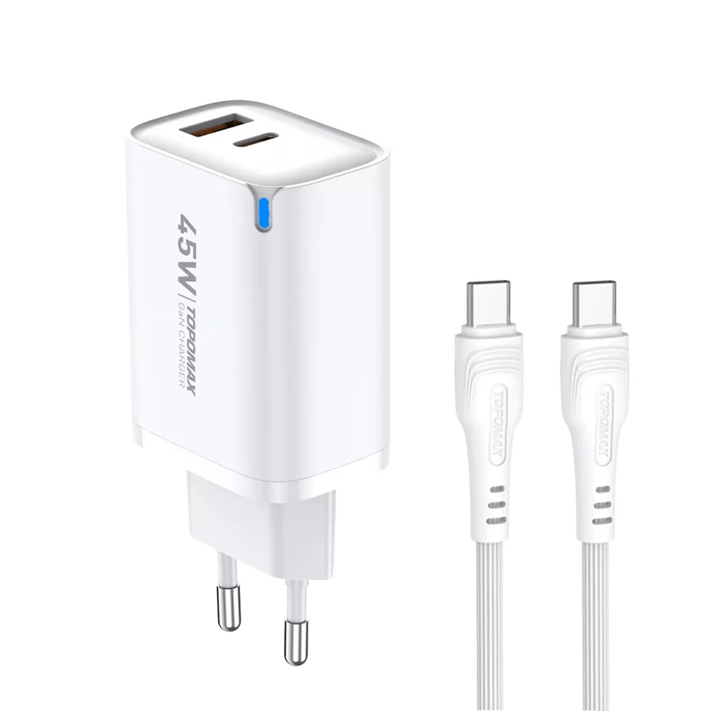 شارژر دیواری 45 وات تاپ‌ مکس مدل F45W EU به همراه کابل USB-C