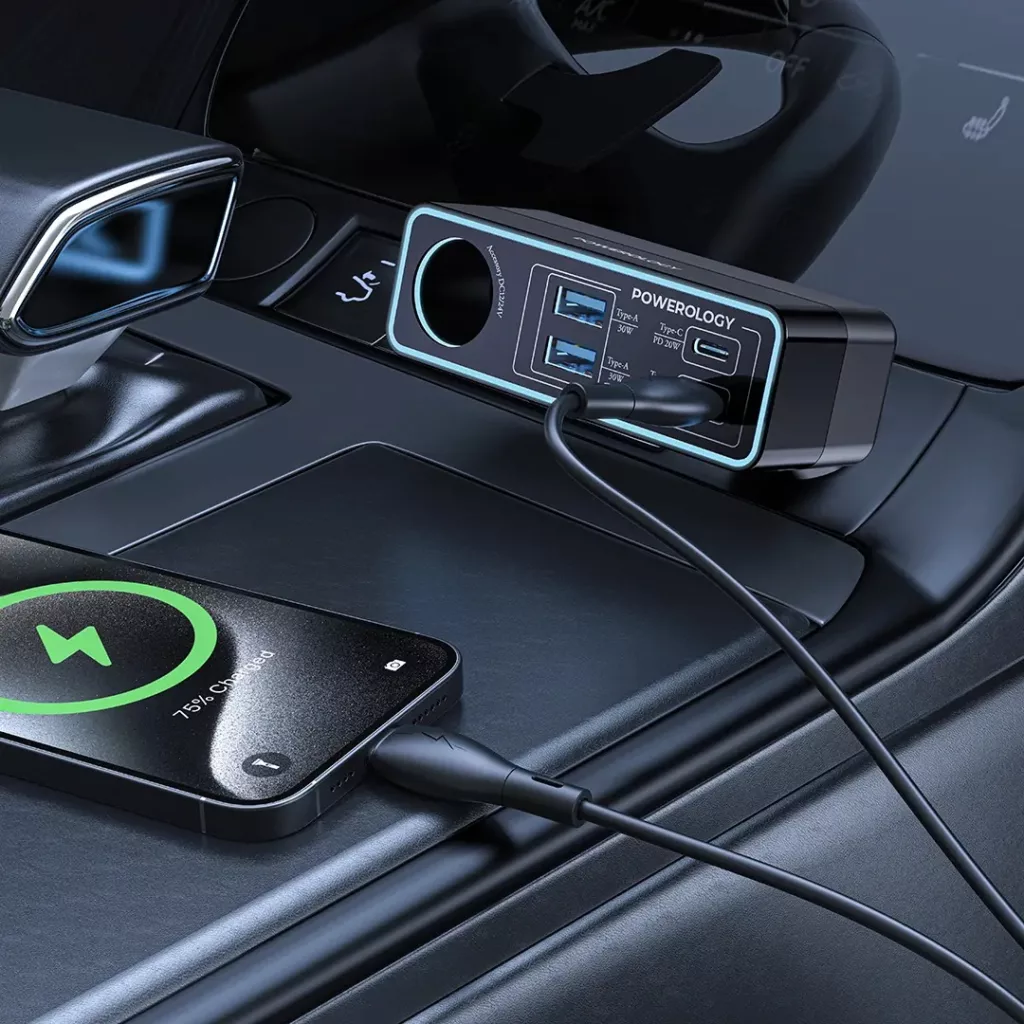 شارژر فندکی 125 وات 5 پورت پاورولوجی مدل Brio 125W PWDA58BK