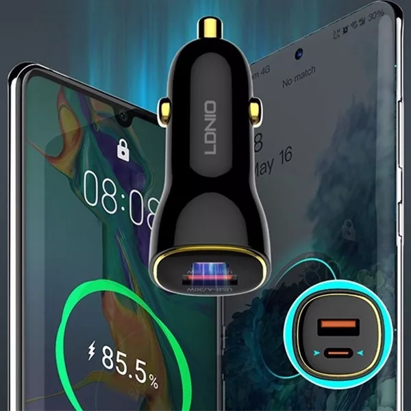 شارژر فندکی 60 وات الدینیو مدل LD-C103 به همراه کابل تبدیل usb