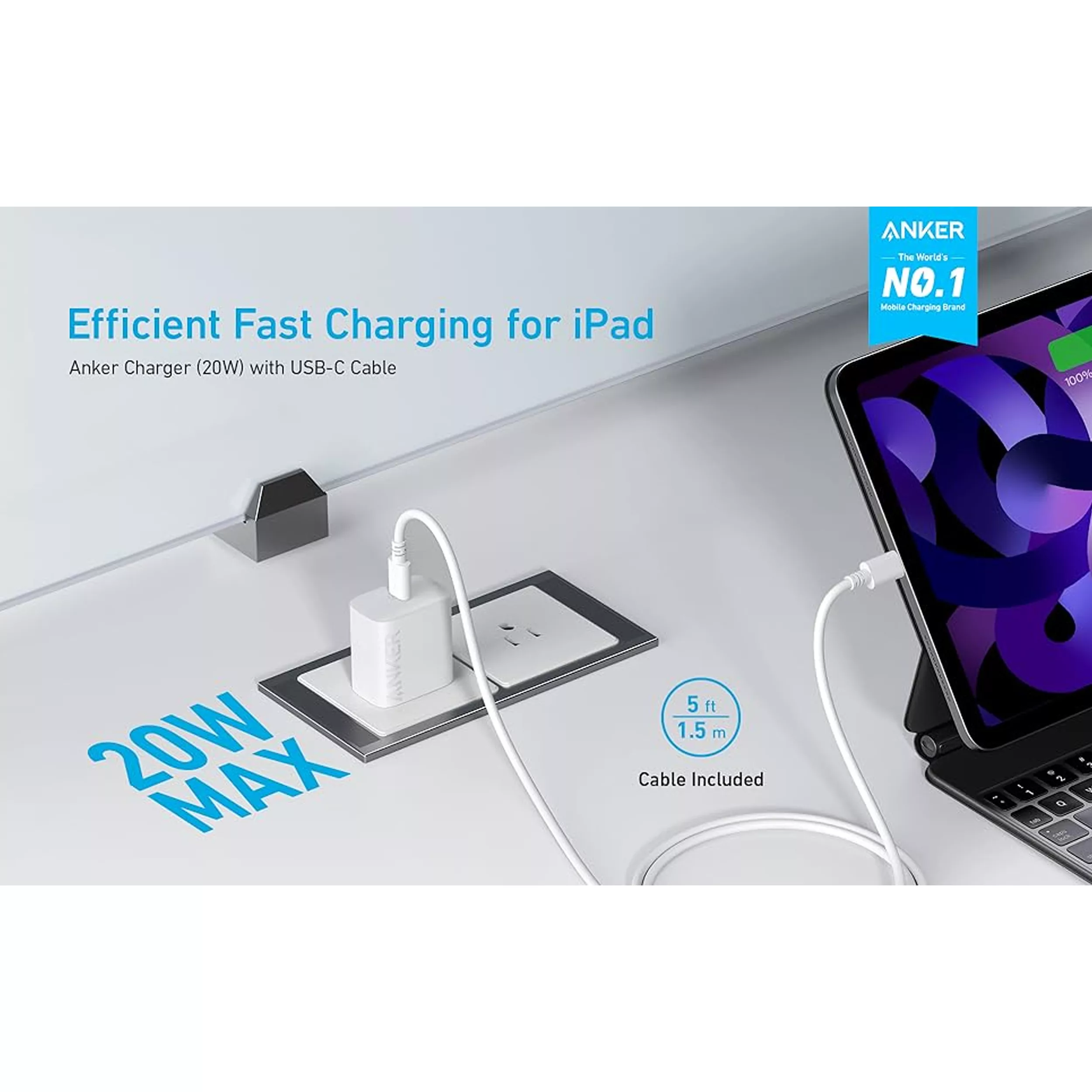 شارژر دیواری 20 وات انکر مدل A2347L21 به همراه کابل USB-C