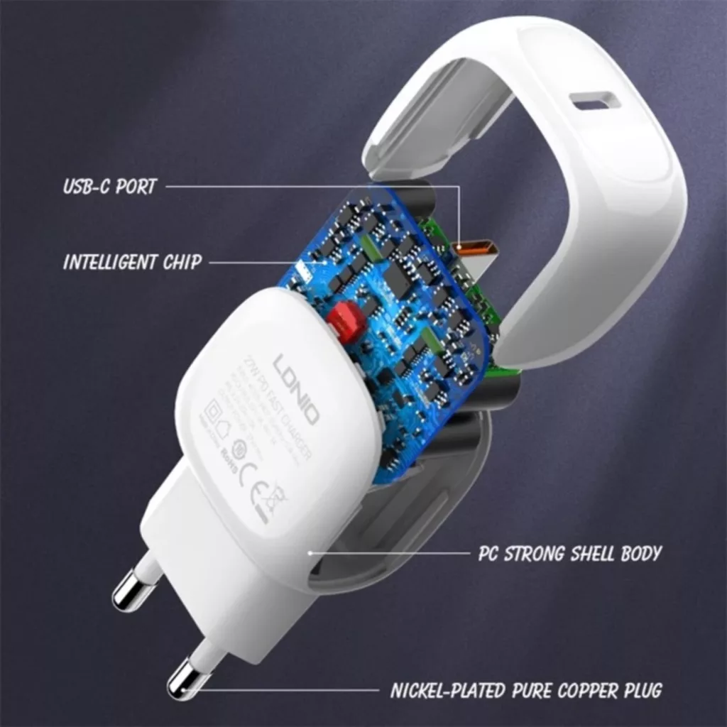 آداپتور شارژر 27 وات الدینیو مدل A1206C به همراه کابل تبدیل USB-C