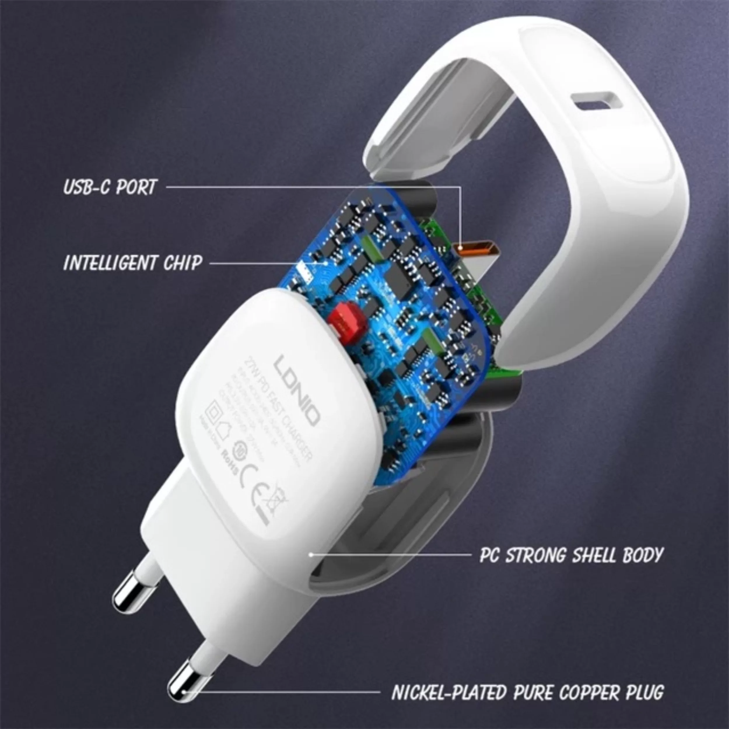 آداپتور شارژر 27 وات الدینیو مدل A1206C به همراه کابل تبدیل USB-C
