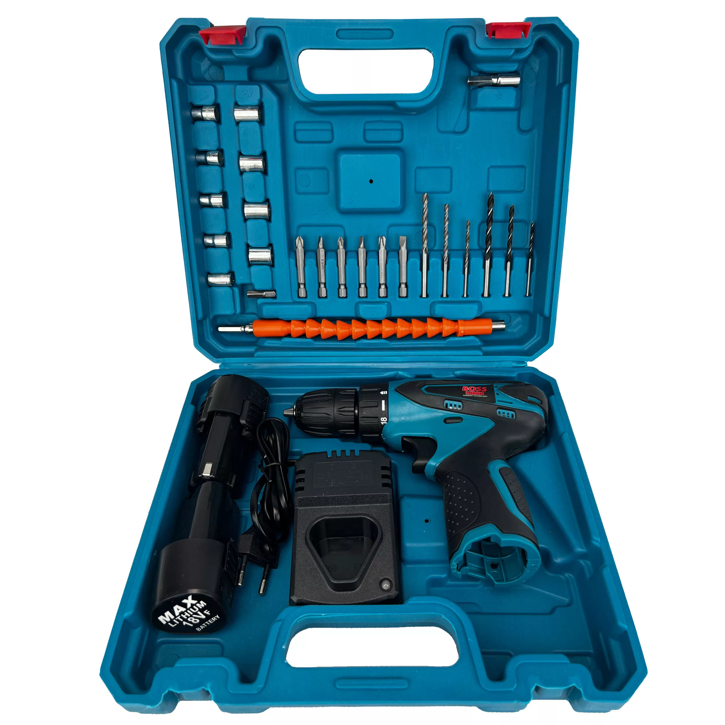 پیچ گوشتی شارژی باس مدل 18V-2B BLUE مجموعه 28 عددی