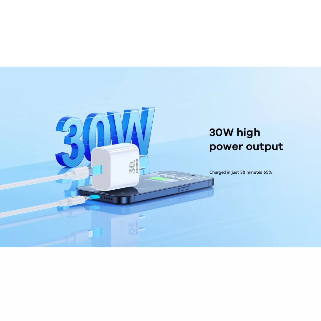 شارژر دیواری 30 وات ریمکس مدل All-compatible GaN-RP-U71 به همراه کابل USB-C