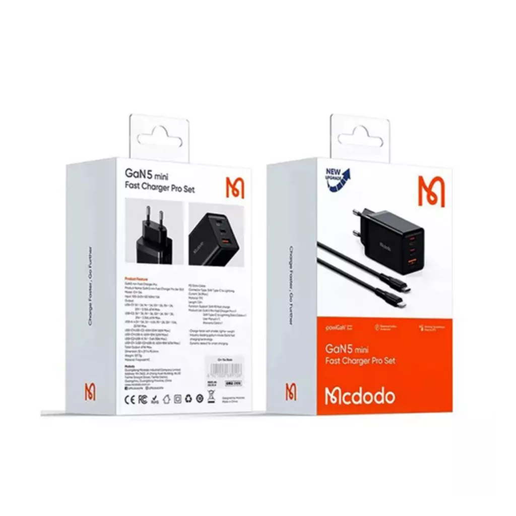 شارژر دیواری67 وات مک دودو مدل  Gan 5 pro ch-1544 به همراه کابل لایتنینگ