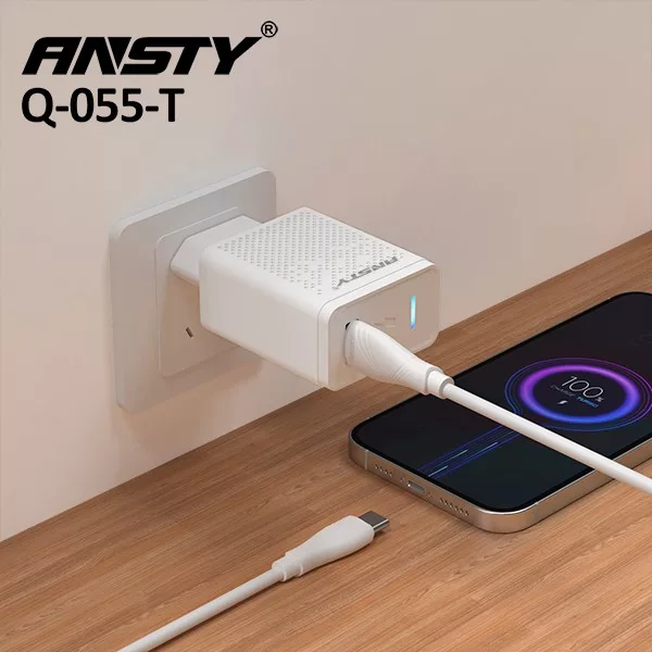 شارژر دیواری 25 وات انستی مدل Q055 به همراه کابل تبدیل USB-C