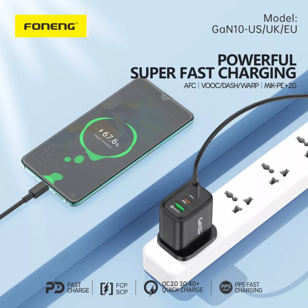 شارژر دیواری 65 وات فوننگ مدل GaN Fast Charger به همراه کابل USB-C