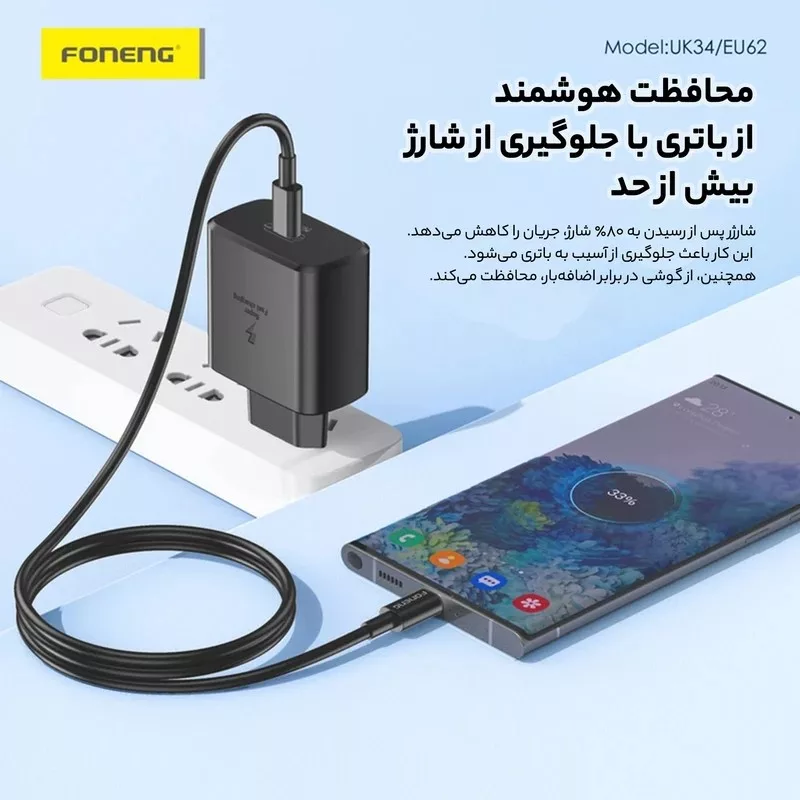 شارژر دیواری 45 وات فوننگ مدل S25 Ultra EU به همراه کابل تبدیل USB-C