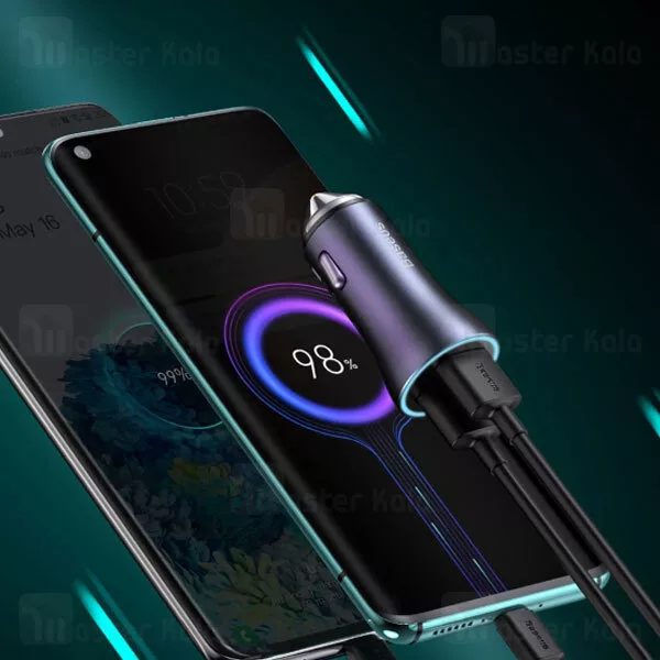 شارژر فندکی باسئوس مدل tzccjd-a0g به همراه کابل تبدیل USB-C