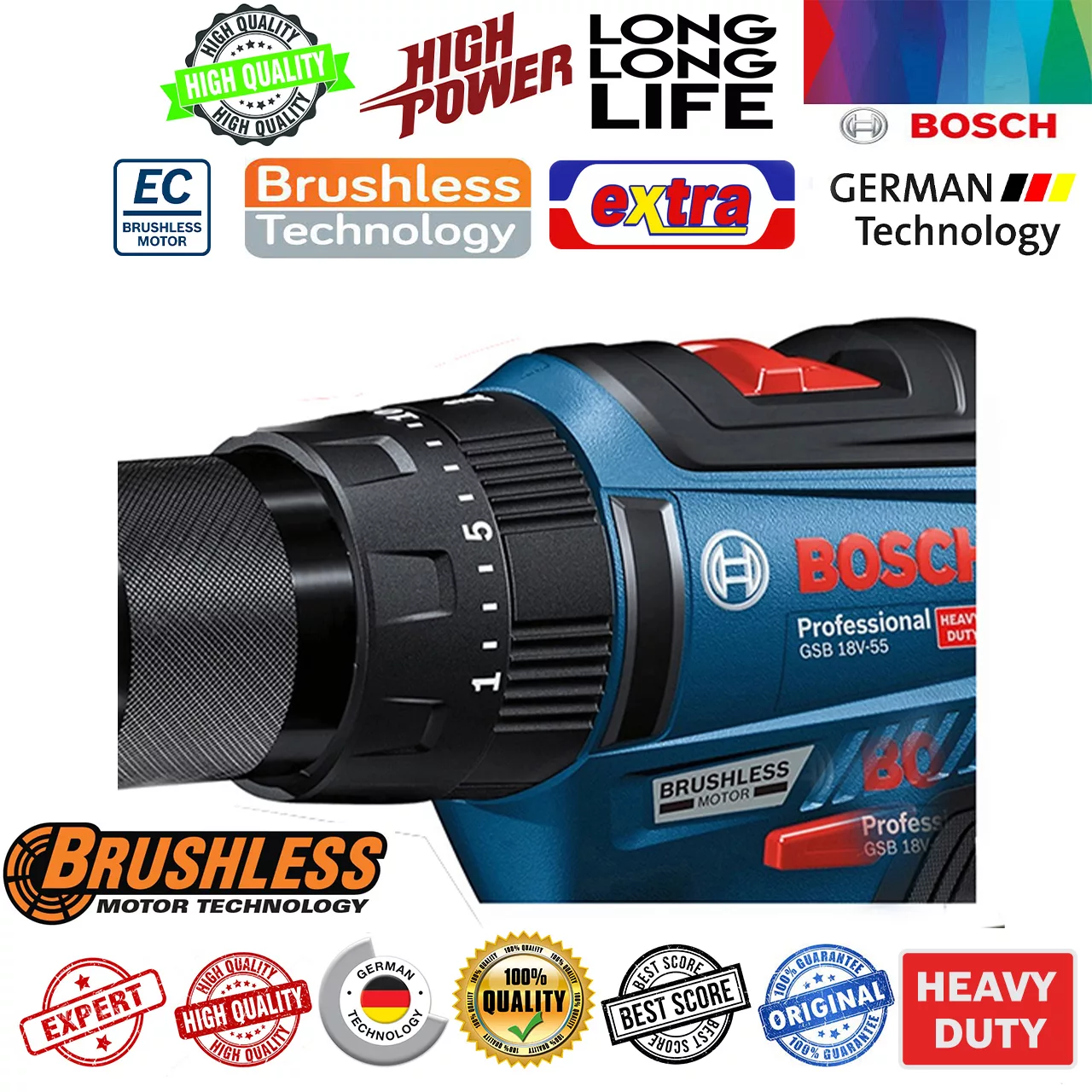 پیچ گوشتی شارژی چکشی بوش مدل بدون ذغال GSB 18V-50 Brushless Professional