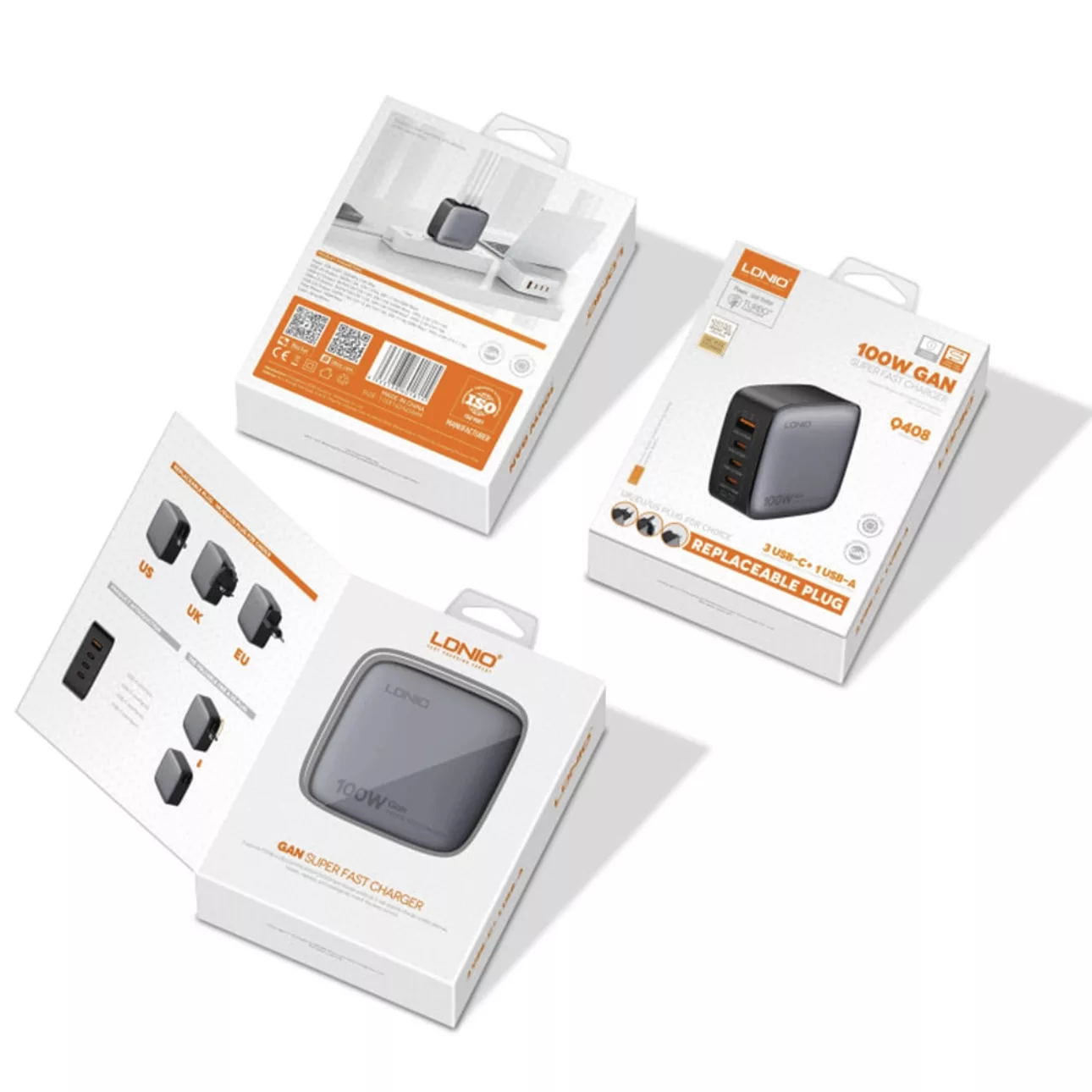 شارژر دیواری ۱۰۰ وات ۴ پورت الدینیو مدل Q408 به همراه کابل USB-C